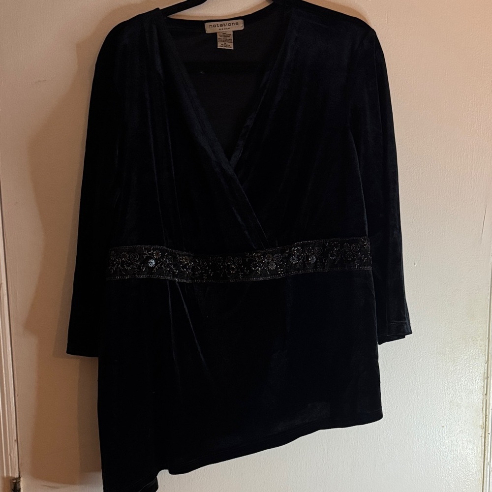 Notations Black Velvet Top with Embellished Waist